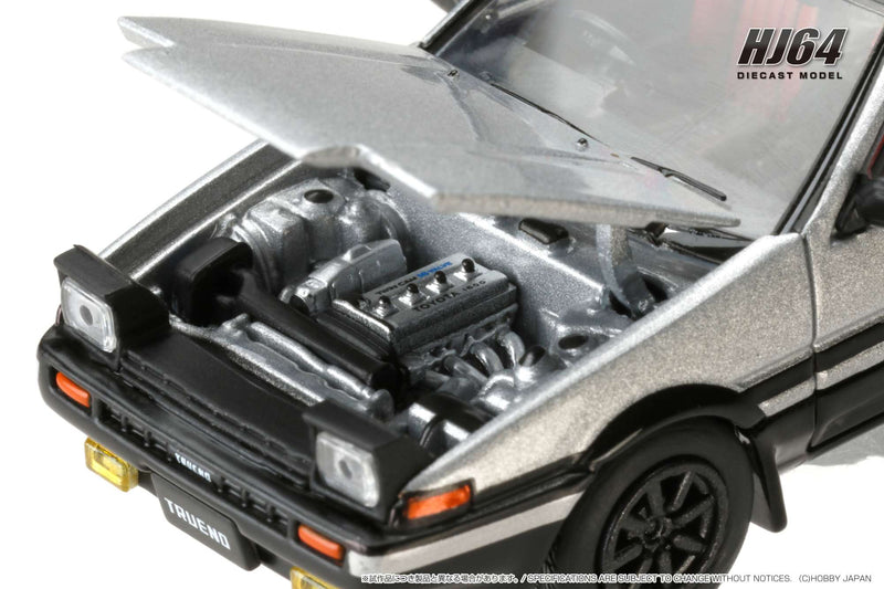 *PREORDER* Hobby Japan 1:64 Toyota Sprinter Trueno GT Apex (AE86) in Silver / Black with Carbon Bonnet