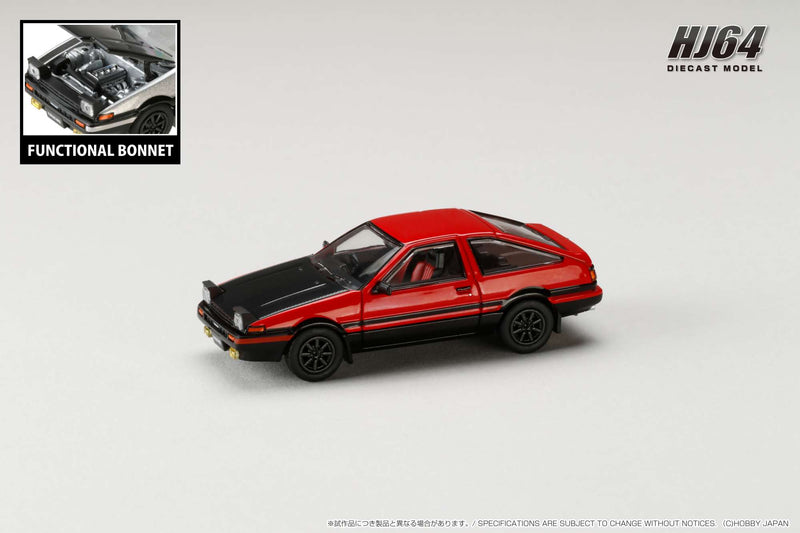 *PREORDER* Hobby Japan 1:64 Toyota Sprinter Trueno GT Apex (AE86) in Red / Black with Carbon Bonnet
