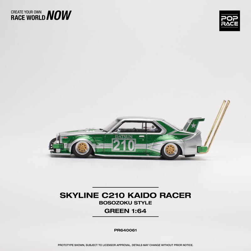 *PREORDER* Pop Race 1/64 Nissan Skyline (C210) Bosozuko Style in Silver / Green