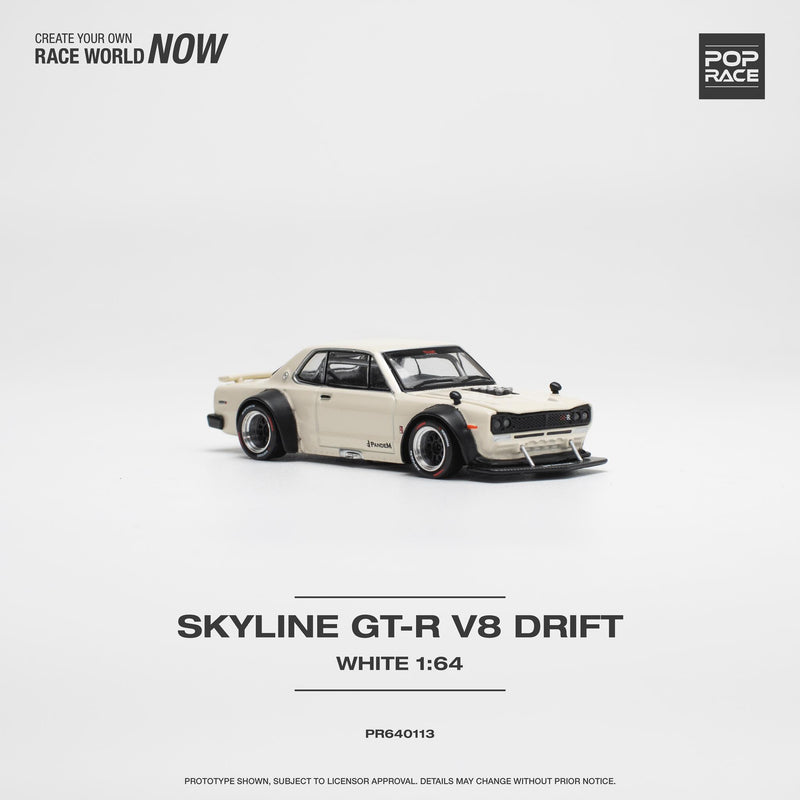 *PREORDER* Pop Race 1:64 Nissan Skyline  GT-R V8 Drift (Hakosuka) in White