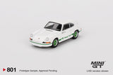 MINI GT 1:64 Porsche 911 Carrera RS 2.7 in Grand Prix White with Green Livery