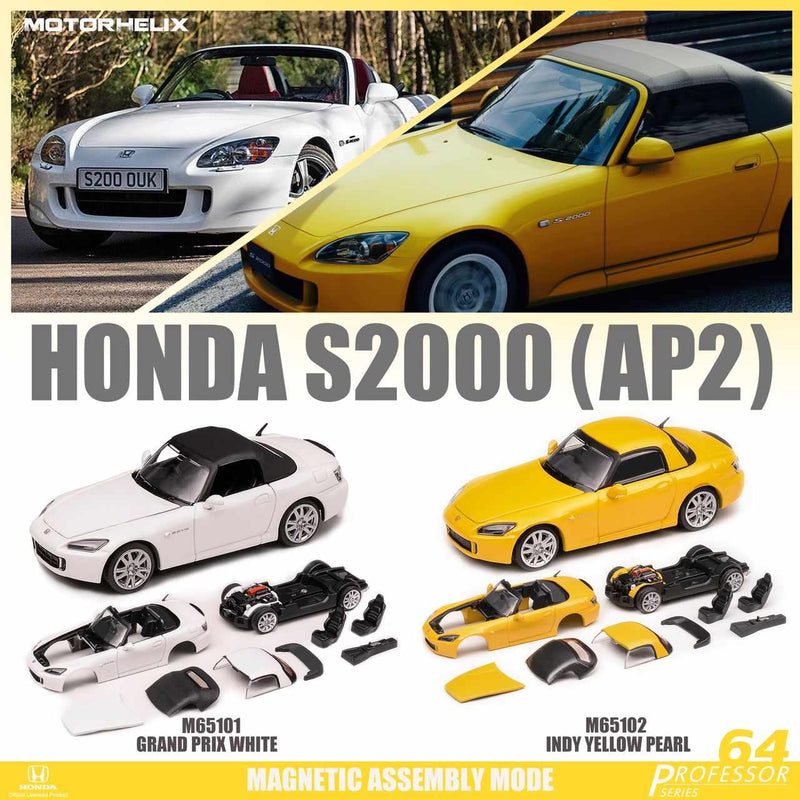 MotorHelix 1:64 Honda S2000 (AP2) in Indy Yellow Pearl