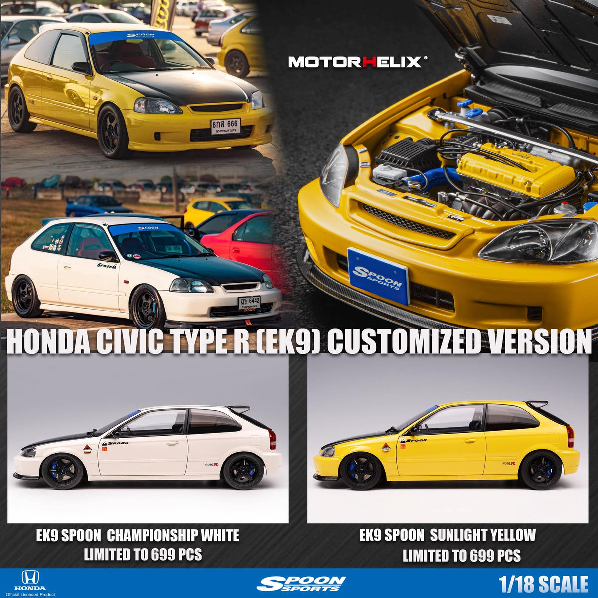 Ek9 Type R Yellow MotorHelix 1:18 Honda Civic Type-R (EK9) Spoon Sports in Yellow – Model ...