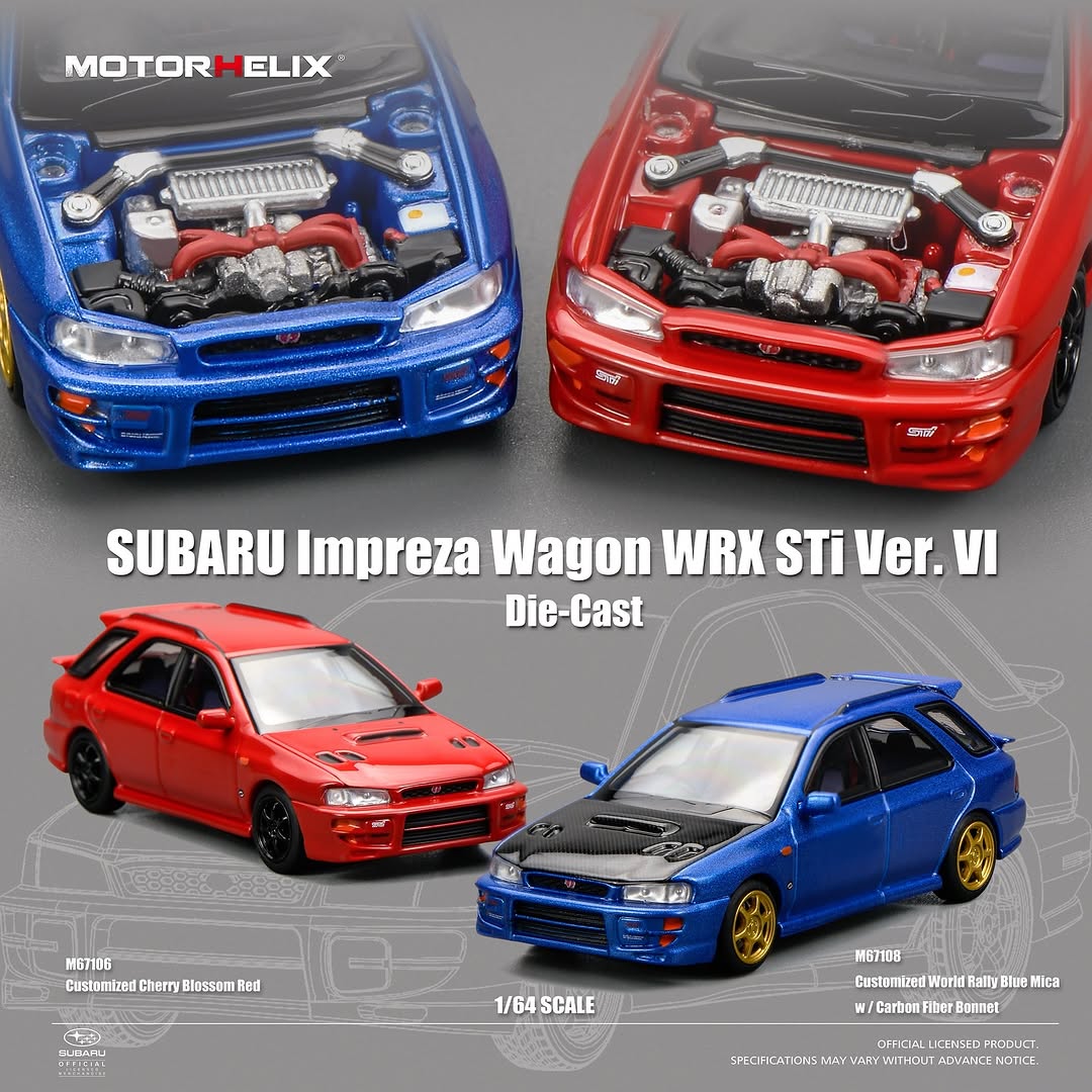 SUBARU THE WORLD RARRY champions アニバーサリー PREORDER* MotorHelix 1:64 Subaru Impreza Wagon WRX STi Ver. VI