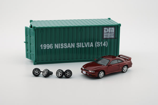 BM Creations 1:64 Nissan Silvia (S14) in Red LHD Configuration with Container