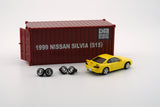 BM Creations 1:64 Nissan Silvia (S15) in Yellow RHD Configuration with Container