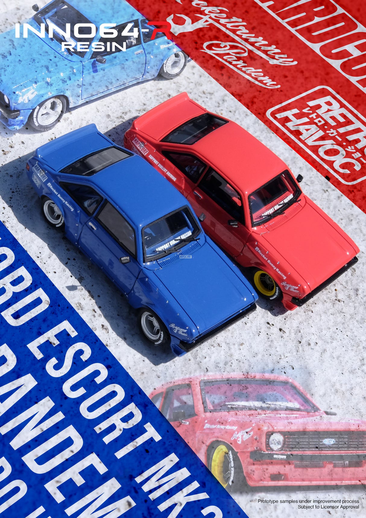 *PREORDER* INNO64 1:64 Ford Escort MK2 PANDEM "EMOTION" RETRO HAVOC in Red