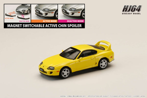 *PREORDER* Hobby Japan 1:64 Toyota SUPRA RZ (JZA80) with Active Spoiler in Super Bright Yellow