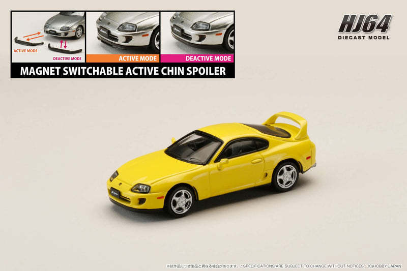 *PREORDER* Hobby Japan 1:64 Toyota SUPRA RZ (JZA80) with Active Spoiler in Super Bright Yellow