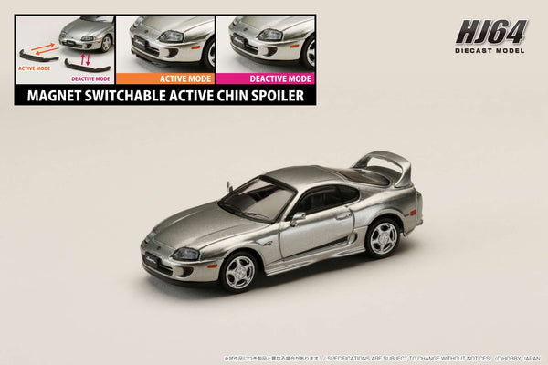 *PREORDER* Hobby Japan 1:64 Toyota SUPRA RZ (JZA80) Custom Version with Active Spoiler in Silver Metallic Graphite