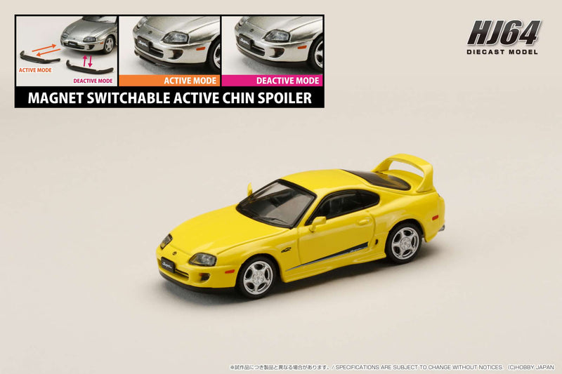 *PREORDER* Hobby Japan 1:64 Toyota SUPRA RZ (JZA80) Custom Version with Active Spoiler in Super Bright Yellow