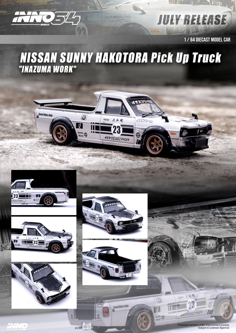 INNO64 1:64 Nissan Sunny Hakotora Pick Up Truck "INAZUMA WORK"