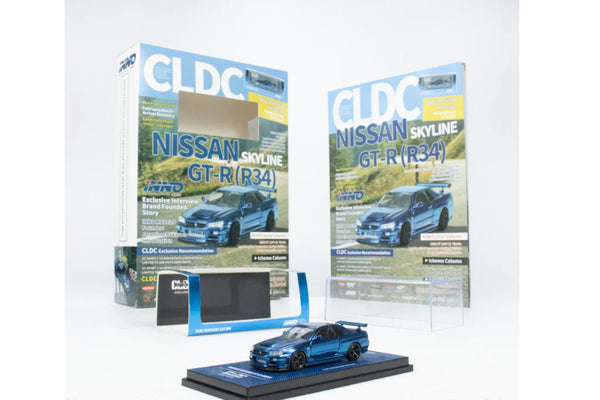 *PREORDER* INNO64 x CLDC Exclusive 1:64 Nissan Skyline GT-R (R34) Z-Tune in Blue Metallic Carbon with English Book