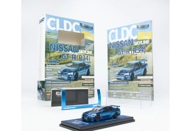 *PREORDER* INNO64 x CLDC Exclusive 1:64 Nissan Skyline GT-R (R34) Z-Tune in Blue Metallic Carbon with English Book
