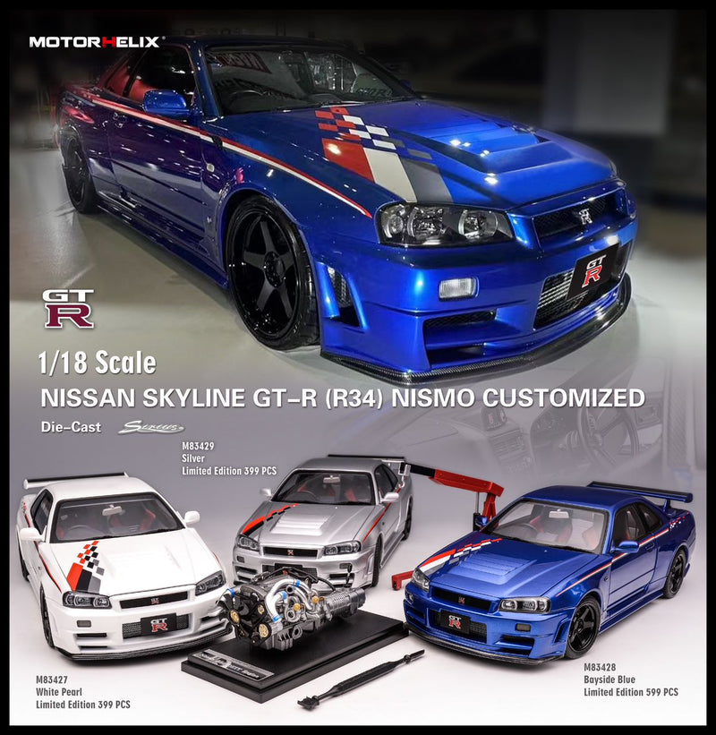 Nissan Skyline GT-R R34 (Blue) [Motorhelix] 1:18 scale