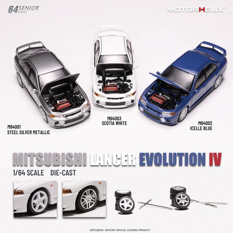 *PREORDER* MotorHelix 1:64 Mitsubishi Lancer EVO IV in Scotia White