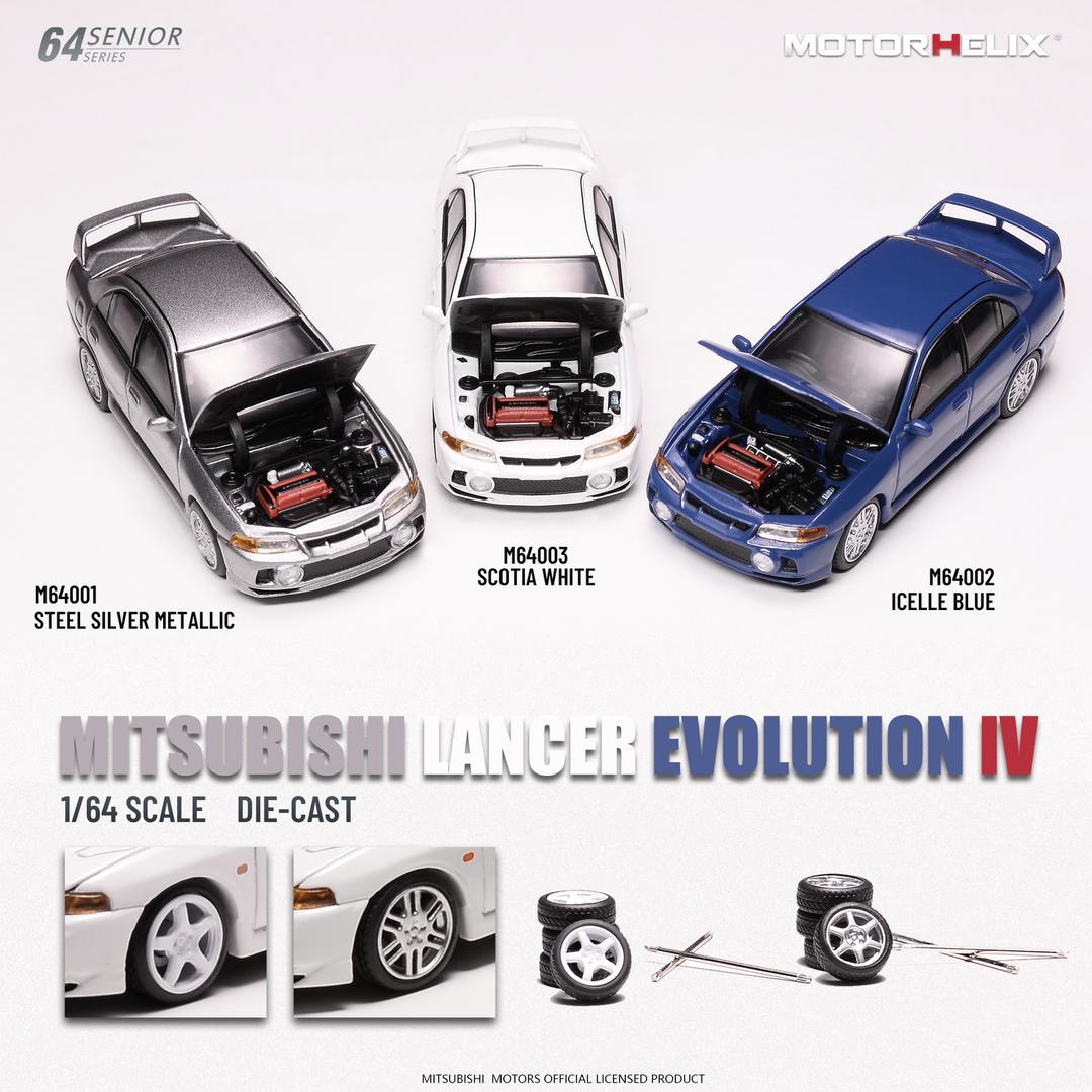 MotorHelix 1:64 Mitsubishi Lancer EVO IV in Icelle Blue