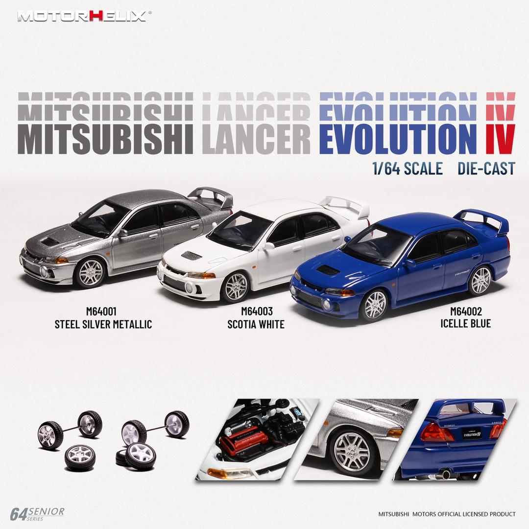 MotorHelix 1:64 Mitsubishi Lancer EVO IV in Icelle Blue – Model