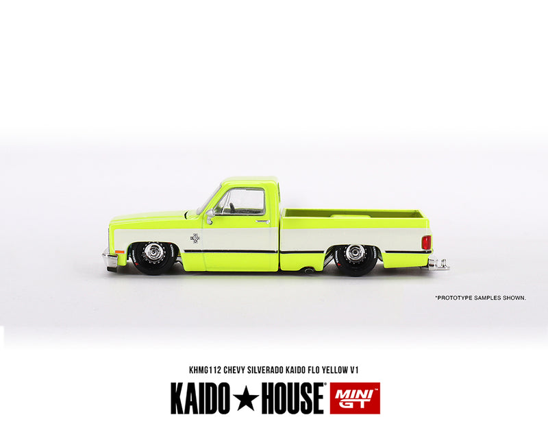 *PREORDER* MINIGT x KaidoHouse 1:64 Chevrolet Silverado KAIDO FLO V1 in Yellow Chrome