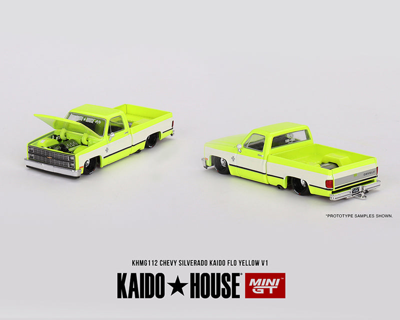 *PREORDER* MINIGT x KaidoHouse 1:64 Chevrolet Silverado KAIDO FLO V1 in Yellow Chrome