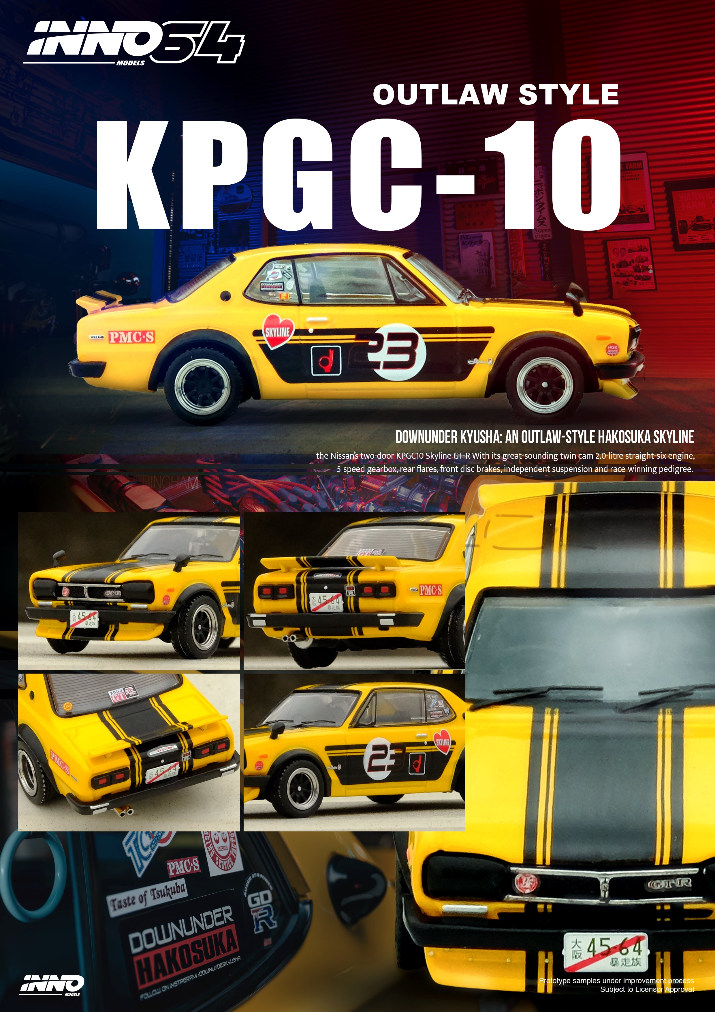 INNO64 1:64 Nissan Skyline (KPGC10) 2000 GT-R in Yellow – Model