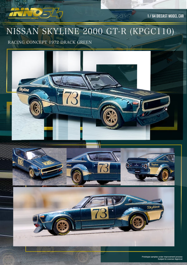 *PREORDER* INNO64 1:64 Nissan Skyline 2000GT-R (KPGC110) in Racing Concept Green