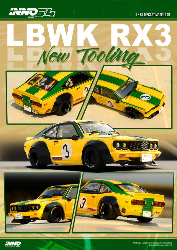 *PREORDER* INNO64 1:64 Mazda RX-3 Savanna LBWK in Yellow