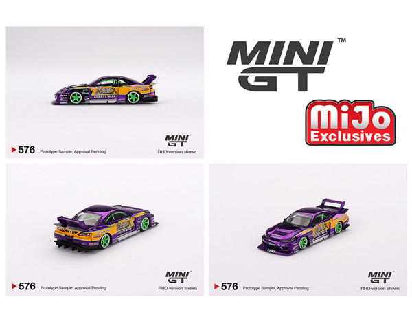 MINIGT 1:64 Nissan Silvia (S15) LBWK Super Silhouette #555 2022 Formula Drift Japan in Chrome Purple