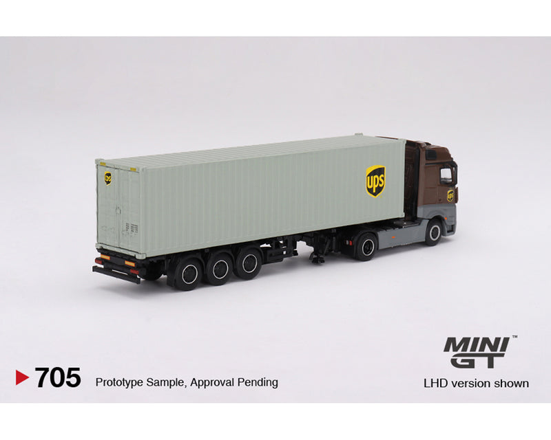 *PREORDER* MINI GT 1/64 Mercedes-Benz Actros with 40 Ft Dry Container – UPS Europe