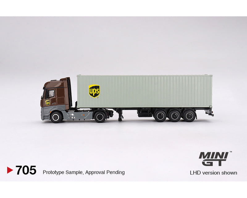 *PREORDER* MINI GT 1/64 Mercedes-Benz Actros with 40 Ft Dry Container – UPS Europe