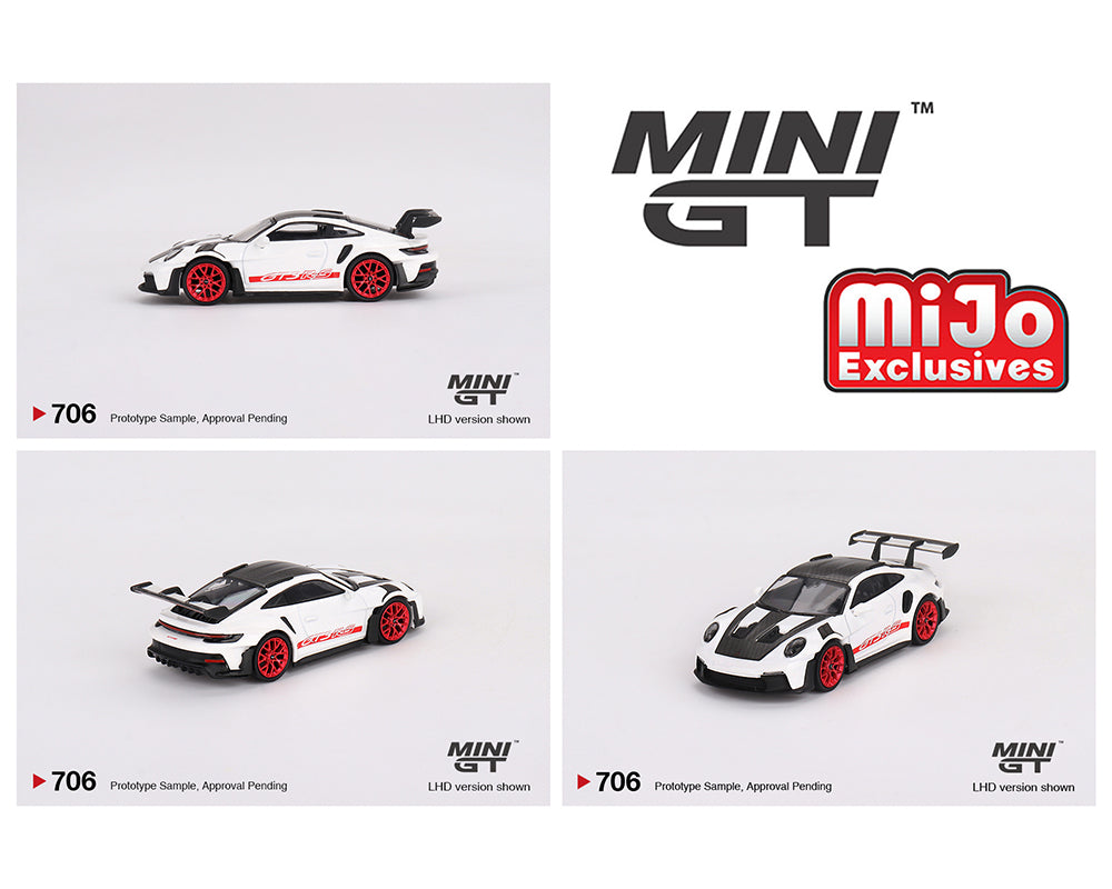 MINIGT 1:64 Porsche 911 (992) GT3 RS Weissach Package in White with Pyro Red Accents