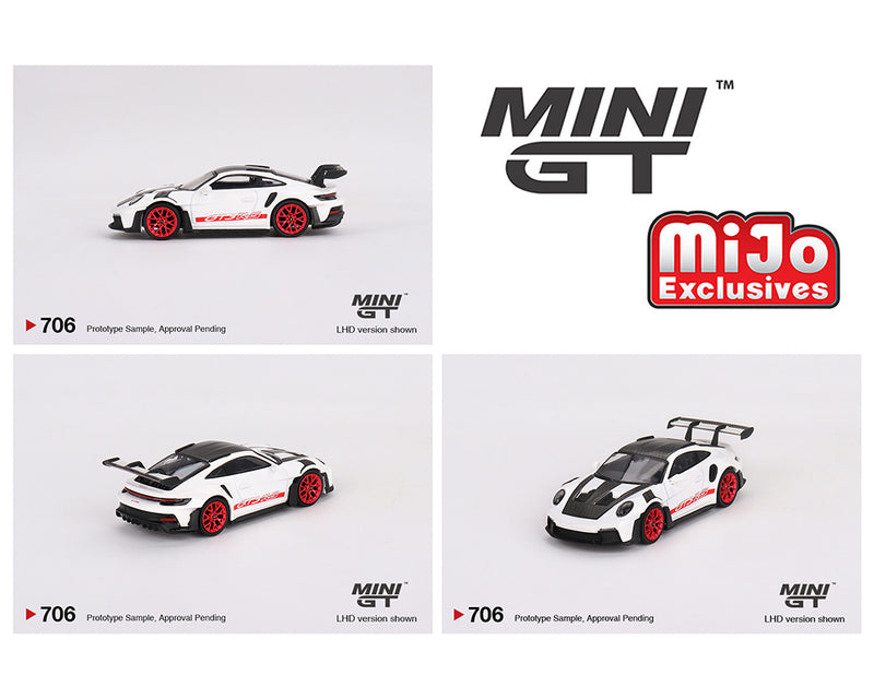 *PREORDER* MINIGT 1:64 Porsche 911 (992) GT3 RS Weissach Package in White with Pyro Red Accents
