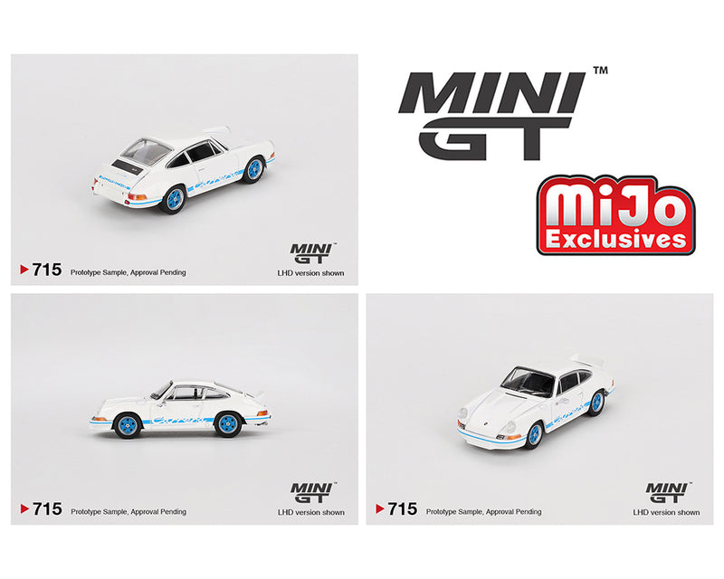 MINI GT 1:64 Porsche 911 Carrera RS 2.7 Grand Prix in White & Blue