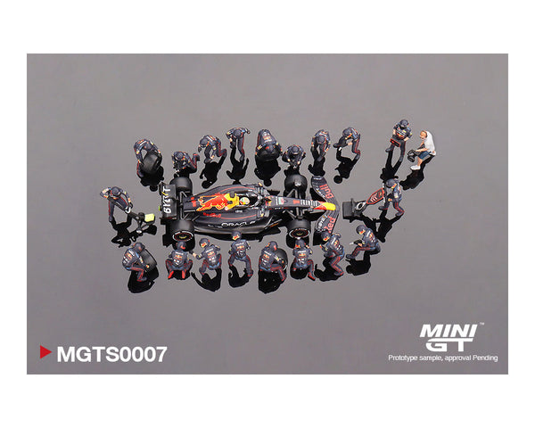 MINIGT 1:64 Oracle Red Bull Racing RB18 #1 Max V. 2022 Abu Dhabi GP Pit Crew Set