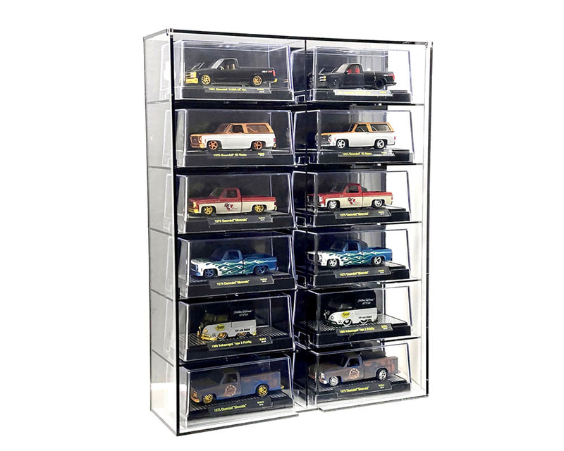Showcase 1:64 12-Car Display Case Wall Mount Plastic Black Back Version with Cover