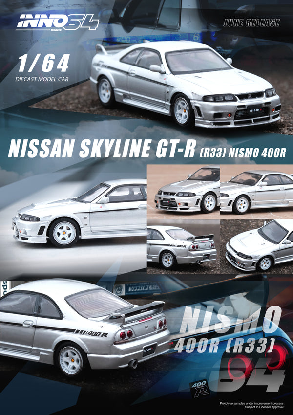 *PREORDER* INNO64 1:64 Nissan Skyline GT-R (R33) NISMO 400R in Sonic Silver
