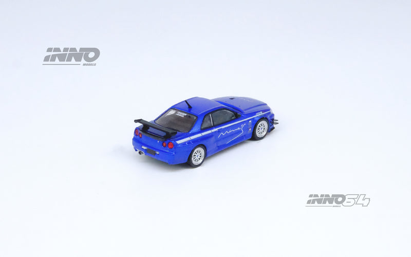 INNO64 1:64 Nissan Skyline GT-R (R34) V-Spec Tuned by "MINE'S" in Blue