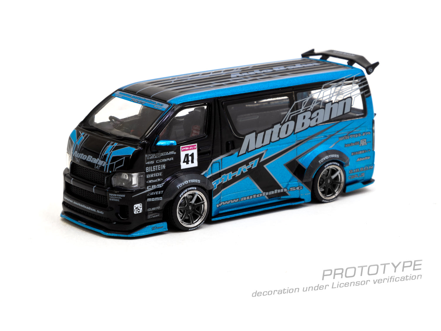Tarmac Works 1:43 Toyota Hiace Widebody in Black / Blue | Diecast