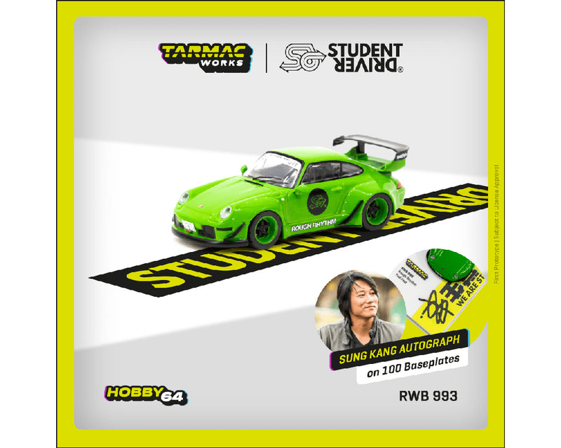 *PREORDER* Tarmac Works 1/64 Porsche 993 RWB Rough Rhythm Fuel Fest Student Driver in Green