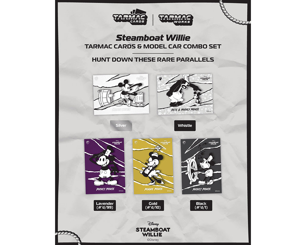 *PREORDER* Tarmac Works 1:64 Toyota Sprinter Trueno AE86 Widebody by Jon Sibal Mickey & Friends Steamboat Willie w/ Trading Card Combo Set