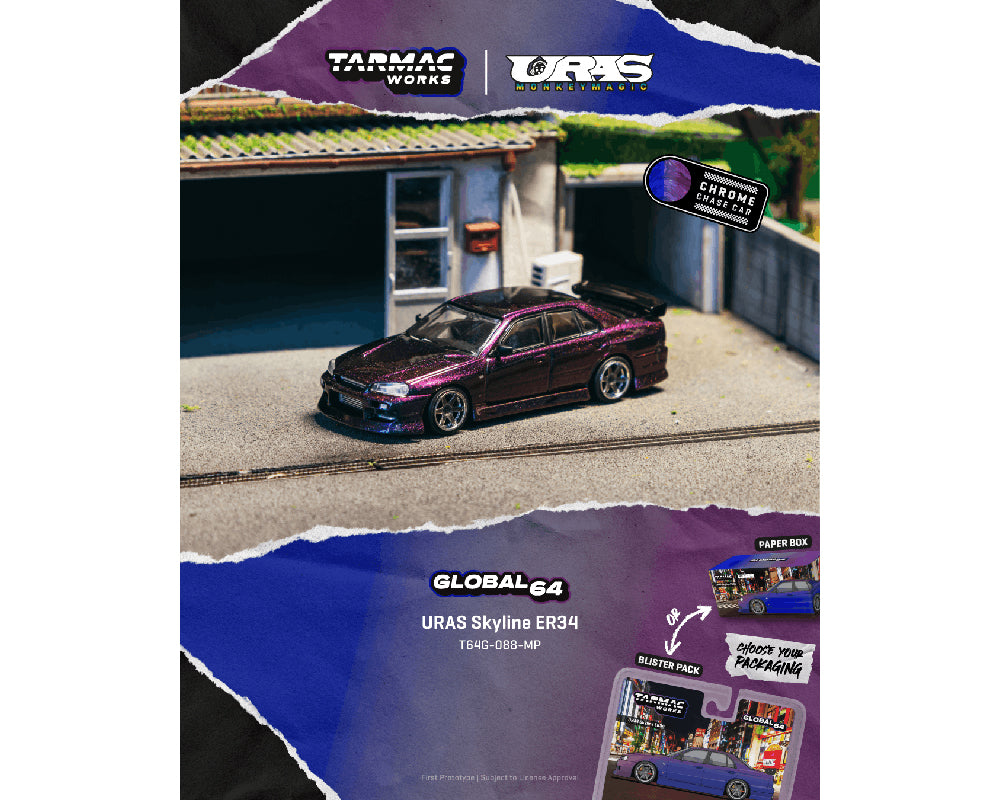 *PREORDER* Tarmac Works 1:64 URAS Skyline ER34 in Midnight Purple