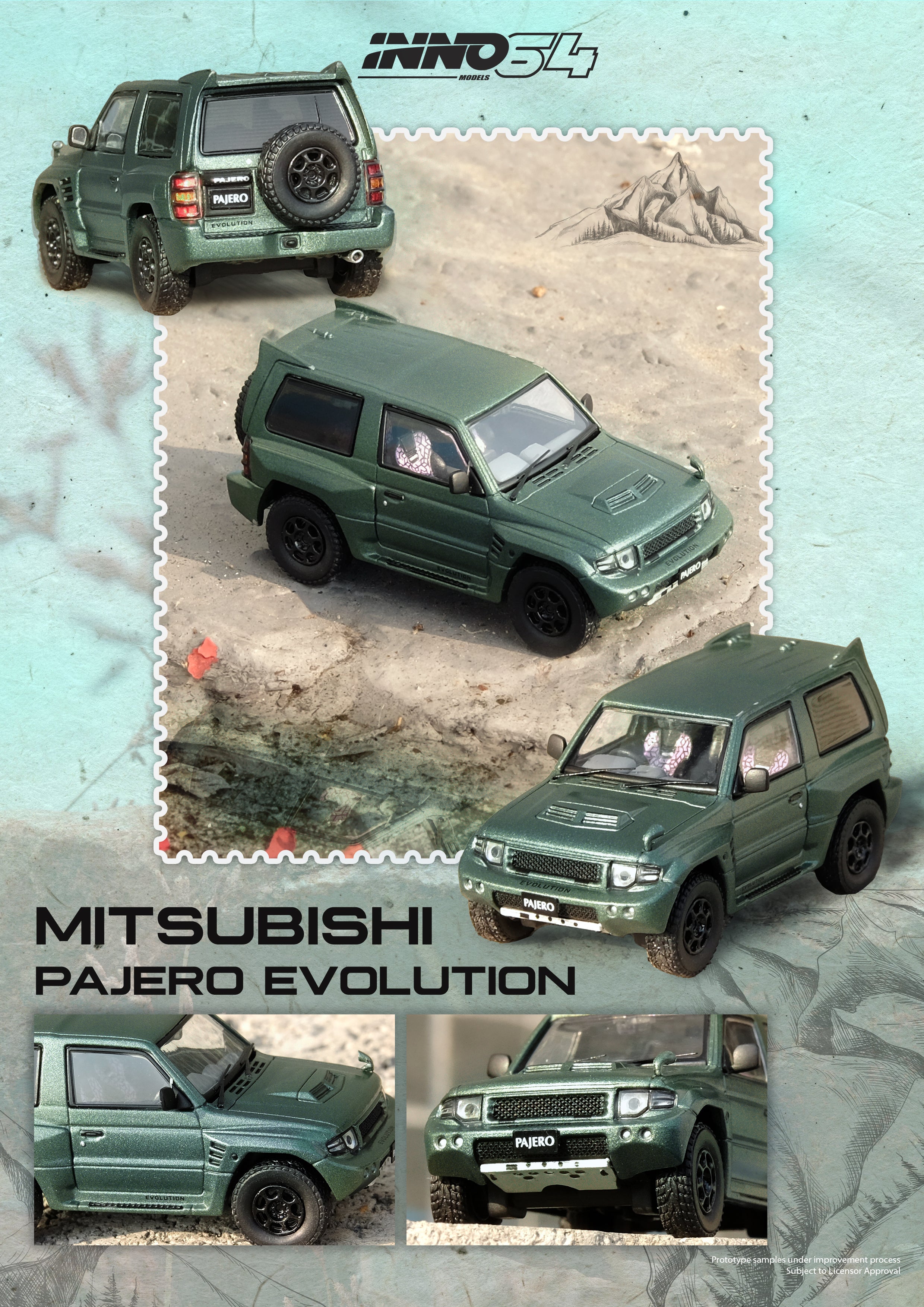 PREORDER* INNO64 1:64 Mitsubishi Pajero Evolution in Satin Green