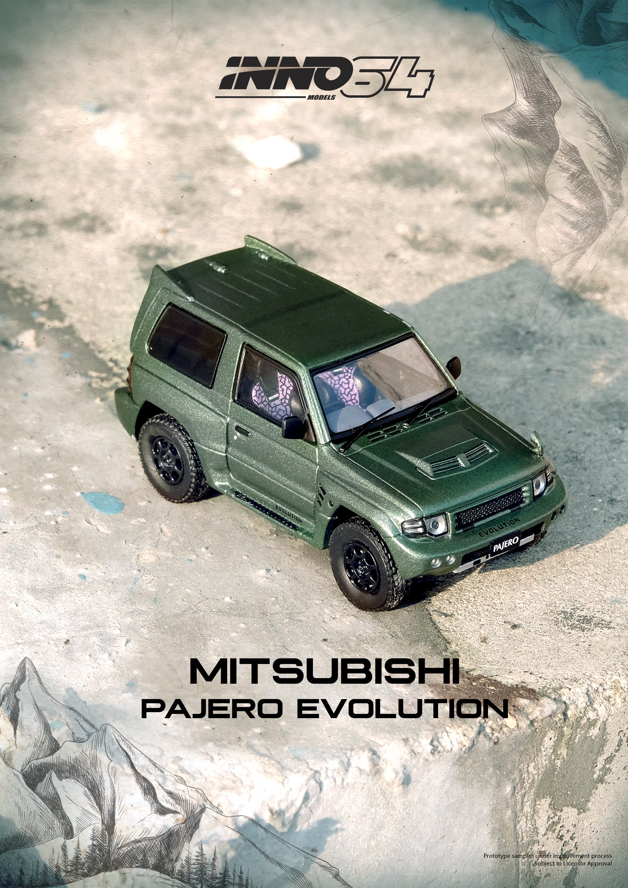 PREORDER* INNO64 1:64 Mitsubishi Pajero Evolution in Satin Green