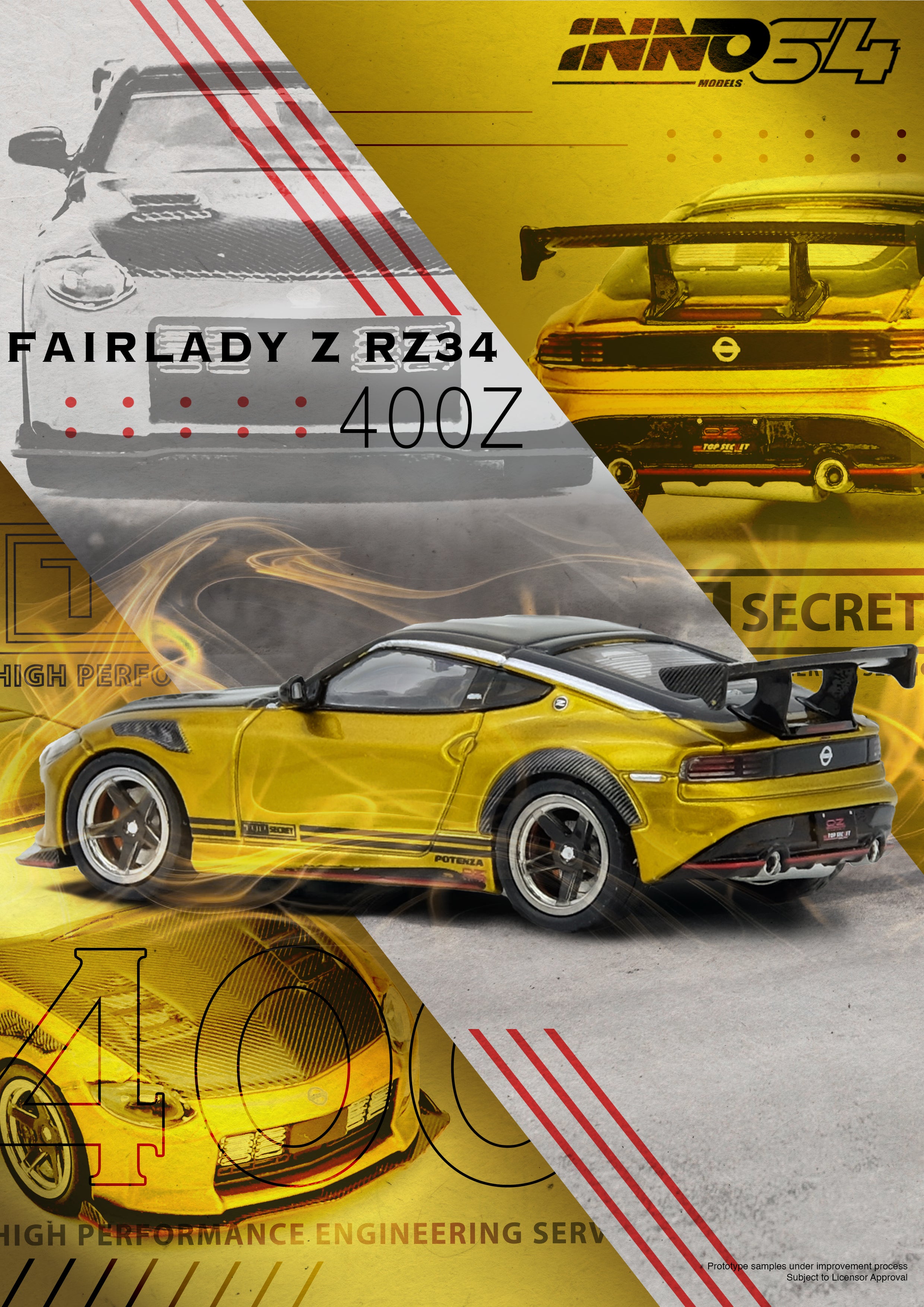 PREORDER* INNO64 1:64 TOP SECRET FAIRLADY Z (RZ34) in Gold – Model