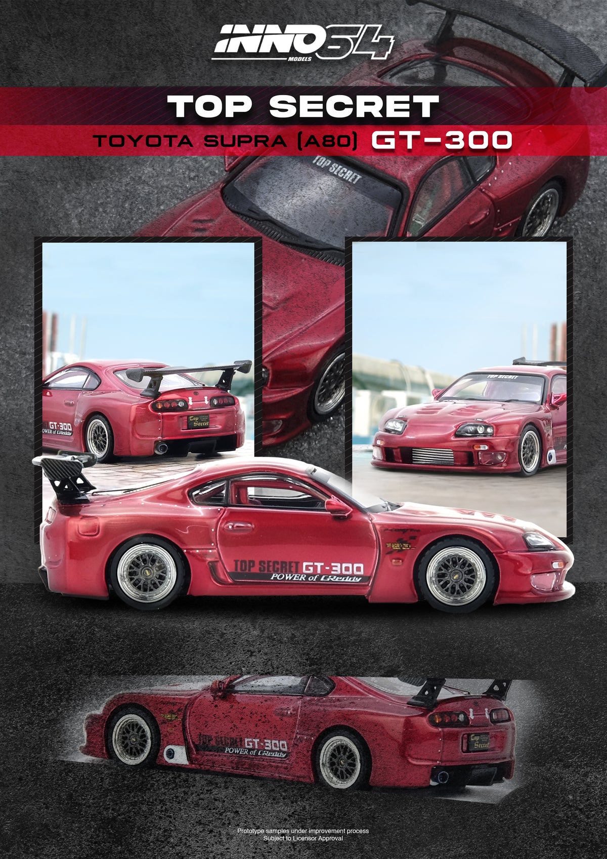 PREORDER* INNO64 1:64 Toyota Supra (A80) TOP SECRET GT300 in Red