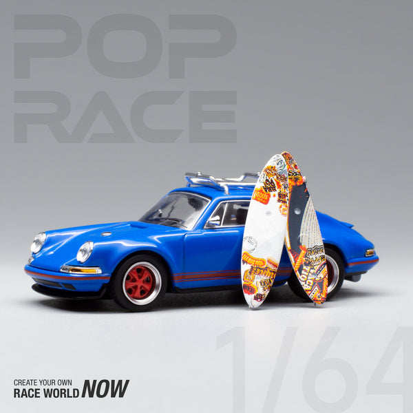 Pop Race 1/64 Porsche 964 Singer in Blue with Wakeboard