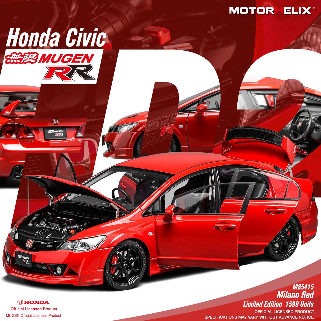 *PREORDER* MotorHelix 1:18 Honda Civic Type-R (FD2) MUGEN RR in Milano Red