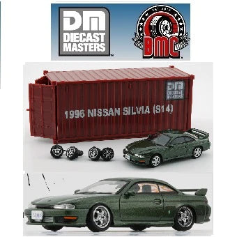 BM Creations 1:64 Nissan Silvia (S14) in Green RHD Configuration with Container