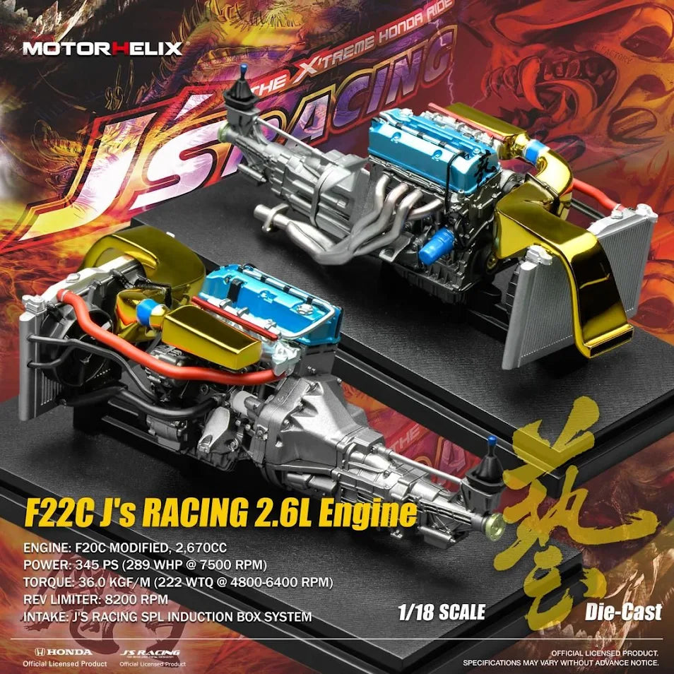 F22c Engine *PREORDER* MotorHelix 1:18 Honda S2000 F22C J's Racing 2.6L Engine Dis ...