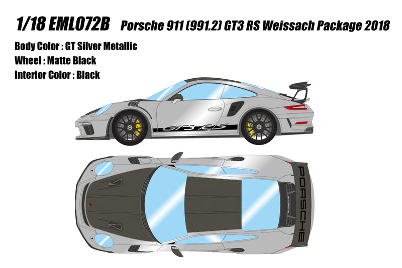 Make Up Co., Ltd / EIDOLON 1:18 Porsche 911 (991.2) GT3 RS Weissach Package 2019 in GT Silver Metallic Silver